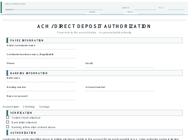 Protected crop of one individual ACH authorization form