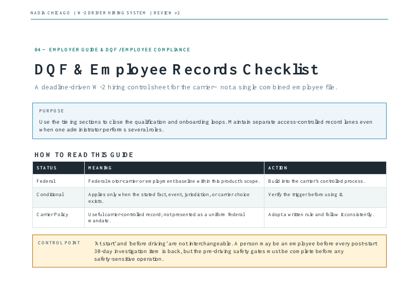 Protected crop of the DQF and employee records checklist